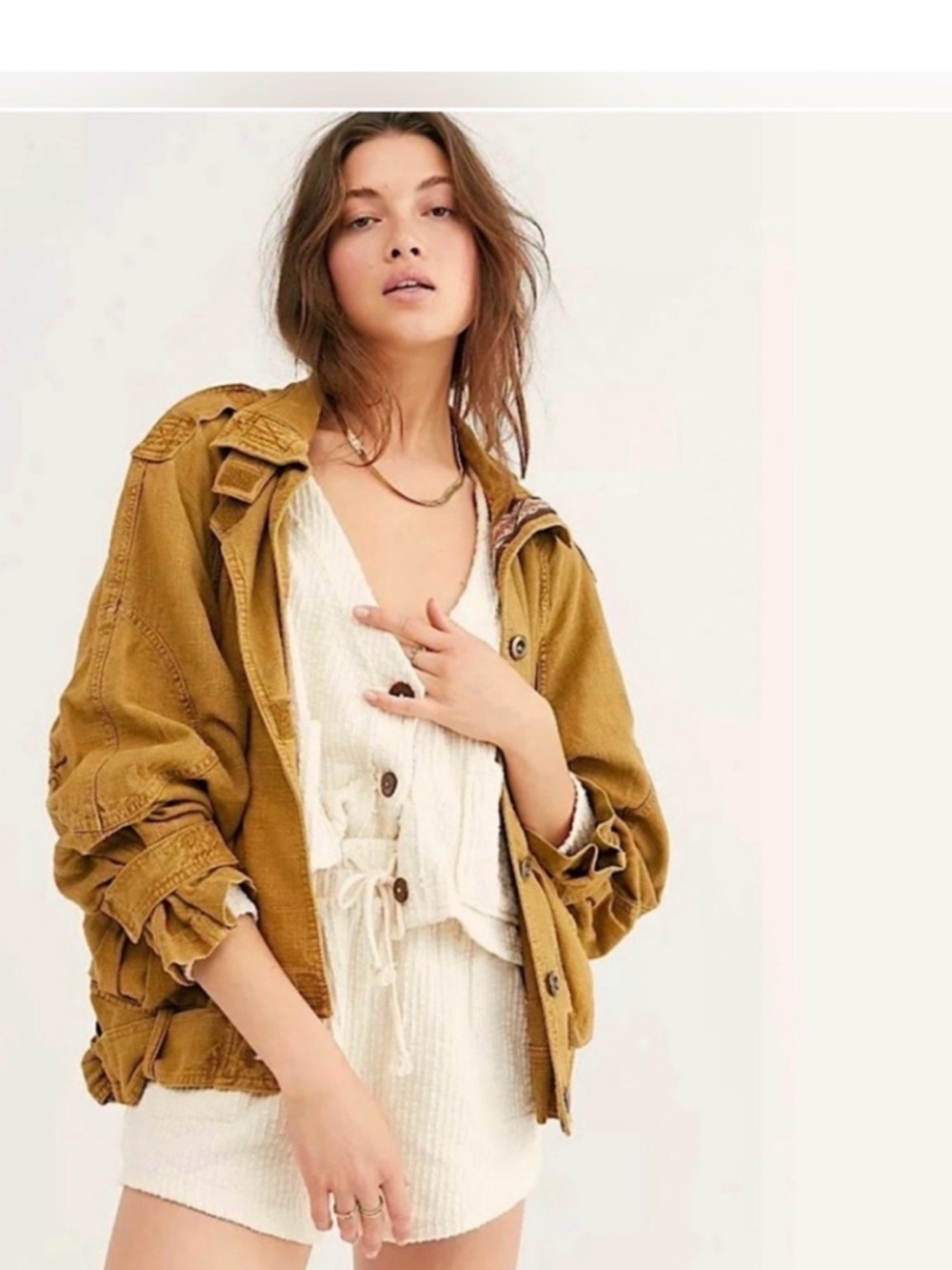Free People Mustard Yellow Utility Jacket